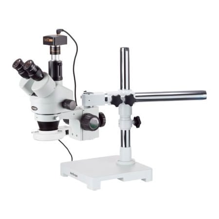 United Scope Llc. AmScope SM-3T-54S-M 7X-45X Trinocular LED Boom Stand Stereo Zoom Microscope with 1.3MP Camera SM-3T-54S-M